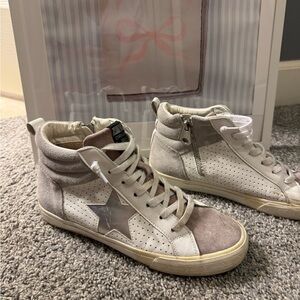 Vintage Havana Gray and White High-Top Sneakers